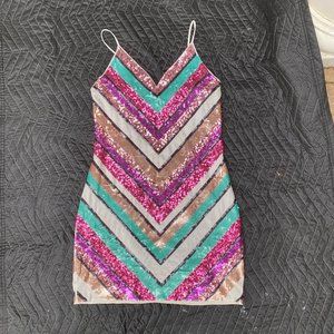 Express Mini Sequin Chevron Dress